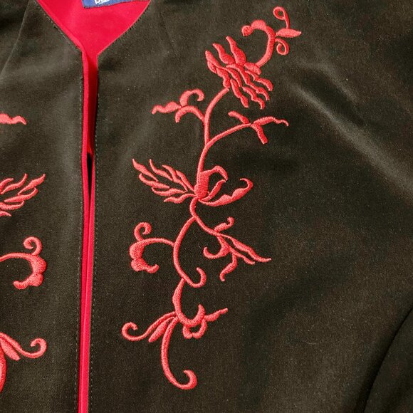 PENNINGTONS Black red floral embroidered open-front mandarin collar jacket 1X 2X - Picture 4 of 14